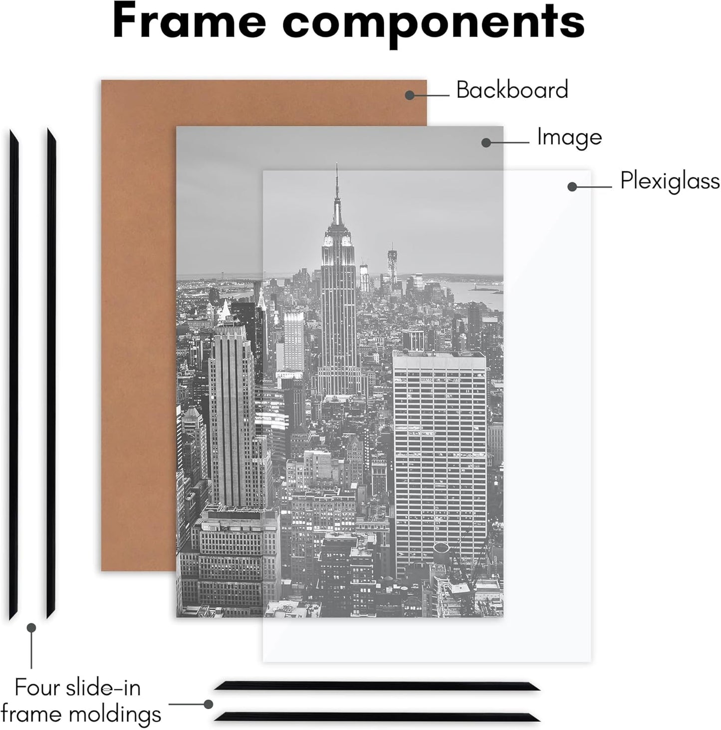 Americanflat 16x24 Poster Frame - Polished Front Cover & Slide-In Design - Black Fusion Collection