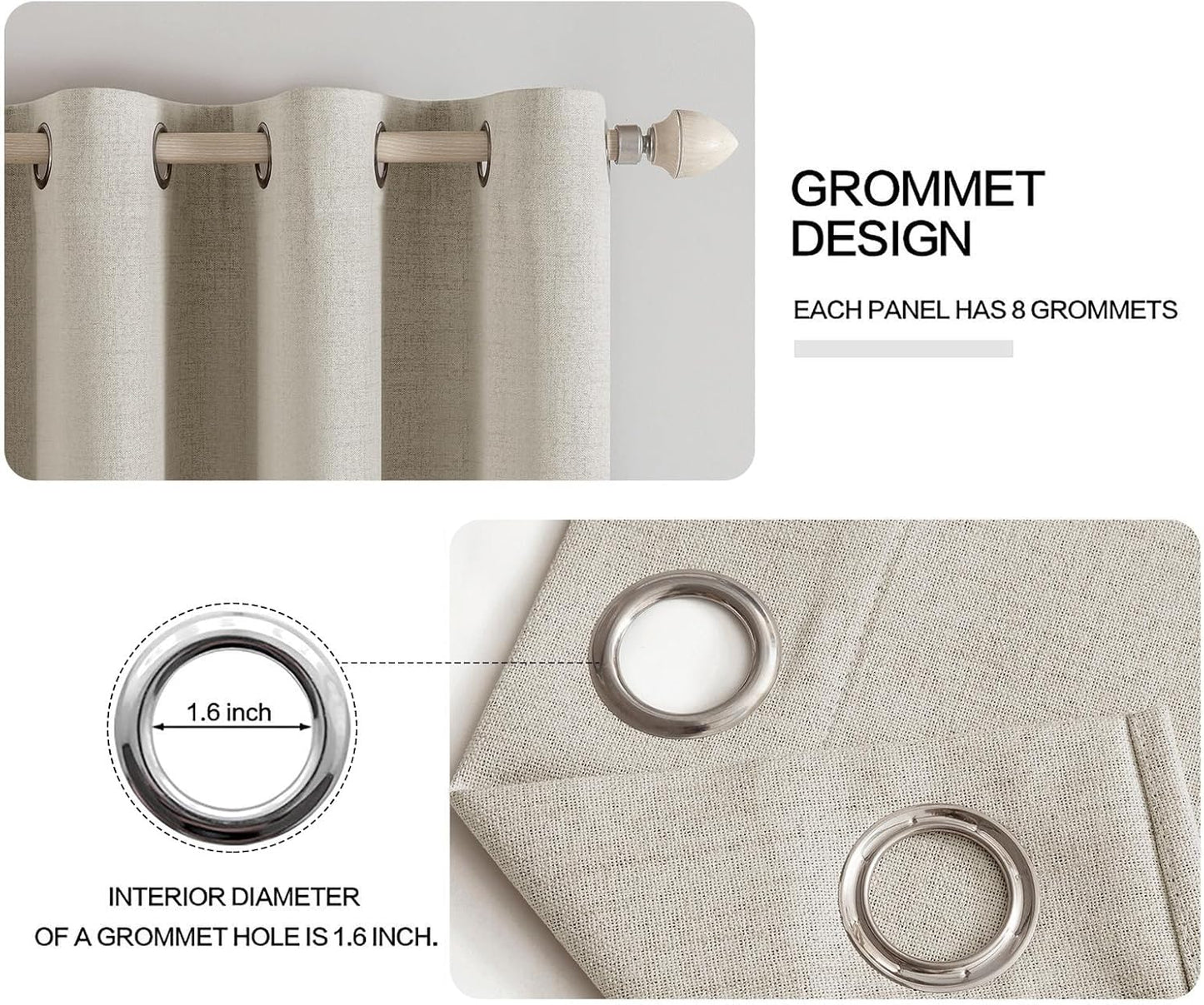 MIULEE 100% Blackout Linen Curtains - Thermal Insulated Cobblestone Grommet Drapes | 52 x 108 Inch (2 Panels)