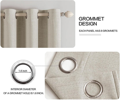 MIULEE 100% Blackout Linen Curtains - Thermal Insulated Cobblestone Grommet Drapes | 52 x 108 Inch (2 Panels)