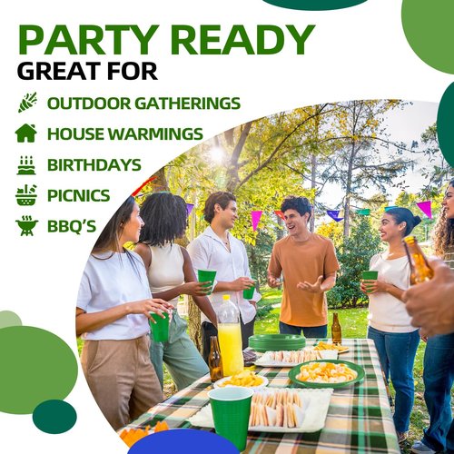 BONSINY 200 Count Green Plastic Cups for Graduation Party - Green Disposable Cups for Birthday Picnics World Cup Decorations (16 oz)