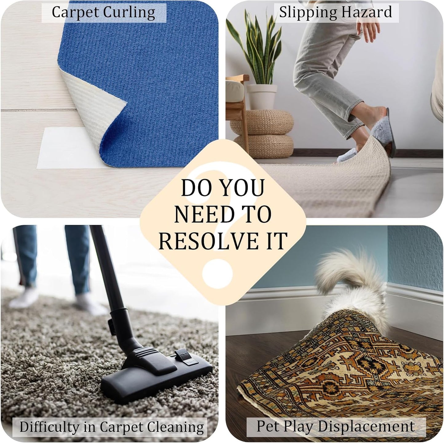 Premium 12Pcs Rug Tape by [Brand Name] - Non-Slip Carpet Tape for Hardwood Floors & Tiles | No Residue, Keeps Rugs Flat