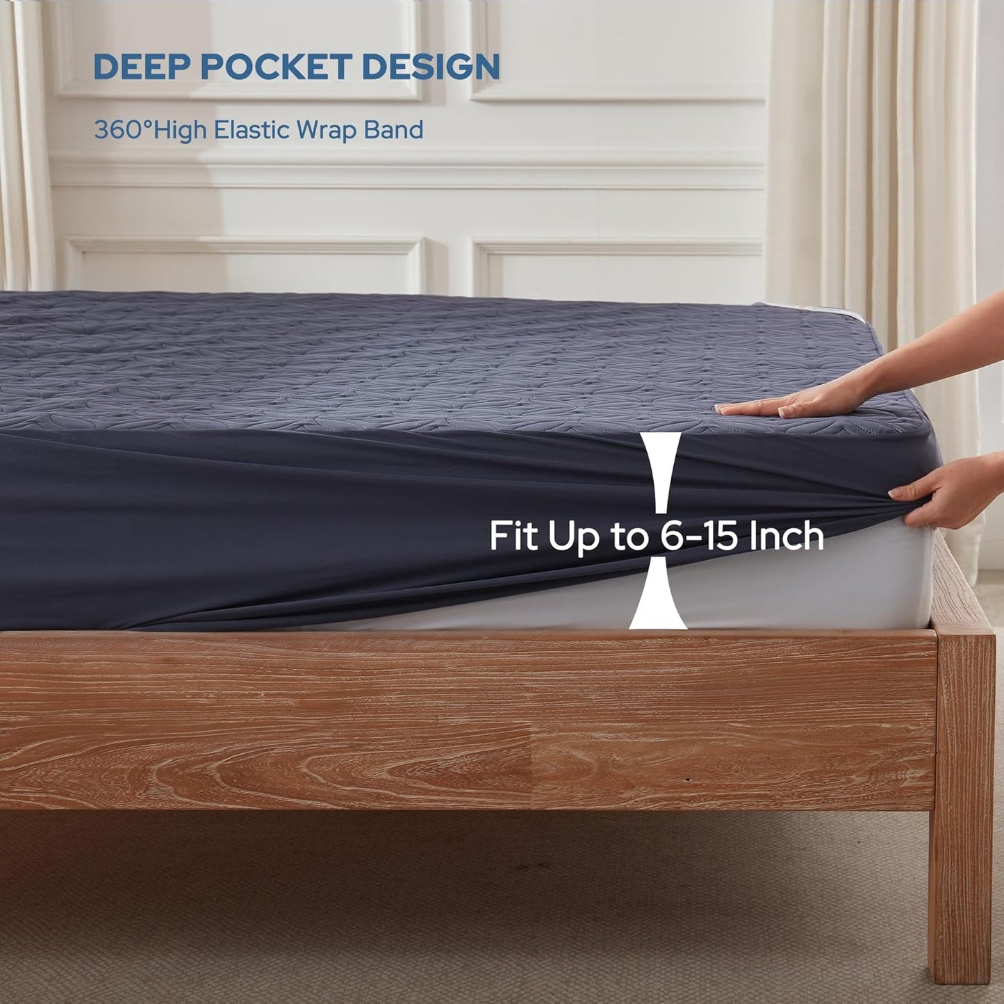 BEDLORE Waterproof Mattress Protector - Soft, Dirt-Proof Full Size Pad for Deep Pocket Beds (Navy Blue)