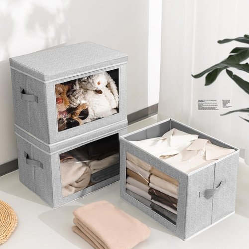 Homsorout Stackable Storage Bins - Medium Foldable Closet Organizer with Lids, 5-Pack, Blended Color