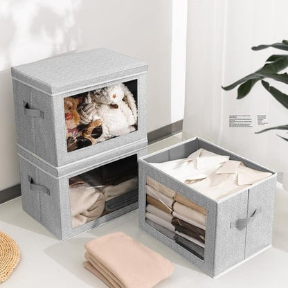 Homsorout Stackable Storage Bins - Medium Foldable Closet Organizer with Lids, 5-Pack, Blended Color