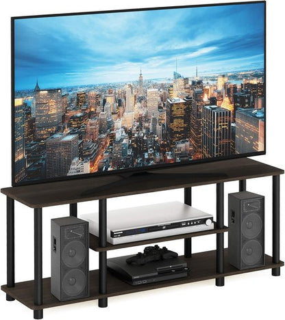Furinno 3-Tier TV Stand - No Tools Assembly for Up to 50 Inch TVs | Dark Brown/Black Finish