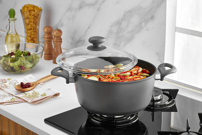 Saflon Titanium Nonstick 6-Quart Stock Pot with Tempered Glass Lid, 4mm Forged Aluminum with PFOA Free Coating from England