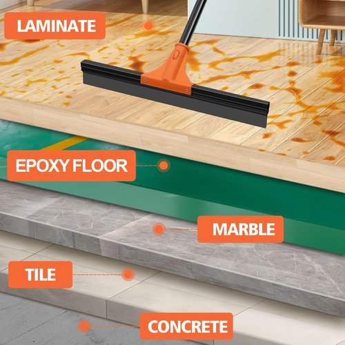 JEHONN Heavy Duty Floor Squeegee - 58.3-Inch Long Handle Rubber Scraper for Indoor/Outdoor Cleaning