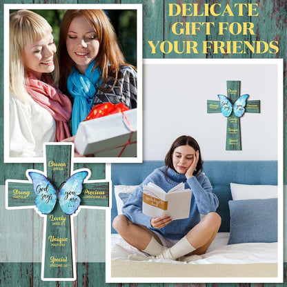 Panelee Inspirational Cross Wood Sign - 11.81 Inch Bible Verse Wall Decor for Home & Office
