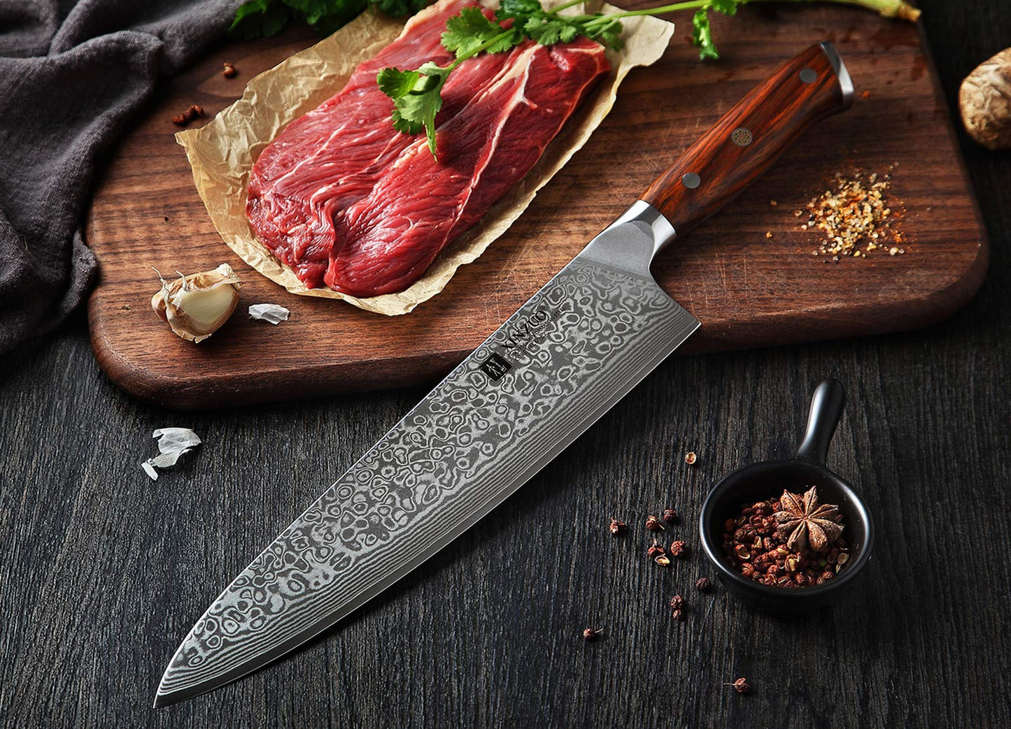 XINZUO 10 Inch Damascus Chef Knife Kitchen Knife Sharp Gyuto Knife Stainless Steel Fashion Professional Chef's Knife with Rosewood Handle