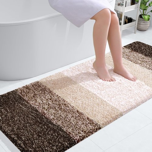 OLANLY Bathroom Rugs Mat 59x24, Extra Soft Absorbent Microfiber Bath Rugs, Rubber Backing, Quick Dry, Machine Washable Bath Mats for Bathroom Floor, Tub and Shower, Home Decor Accessories, Light Brown