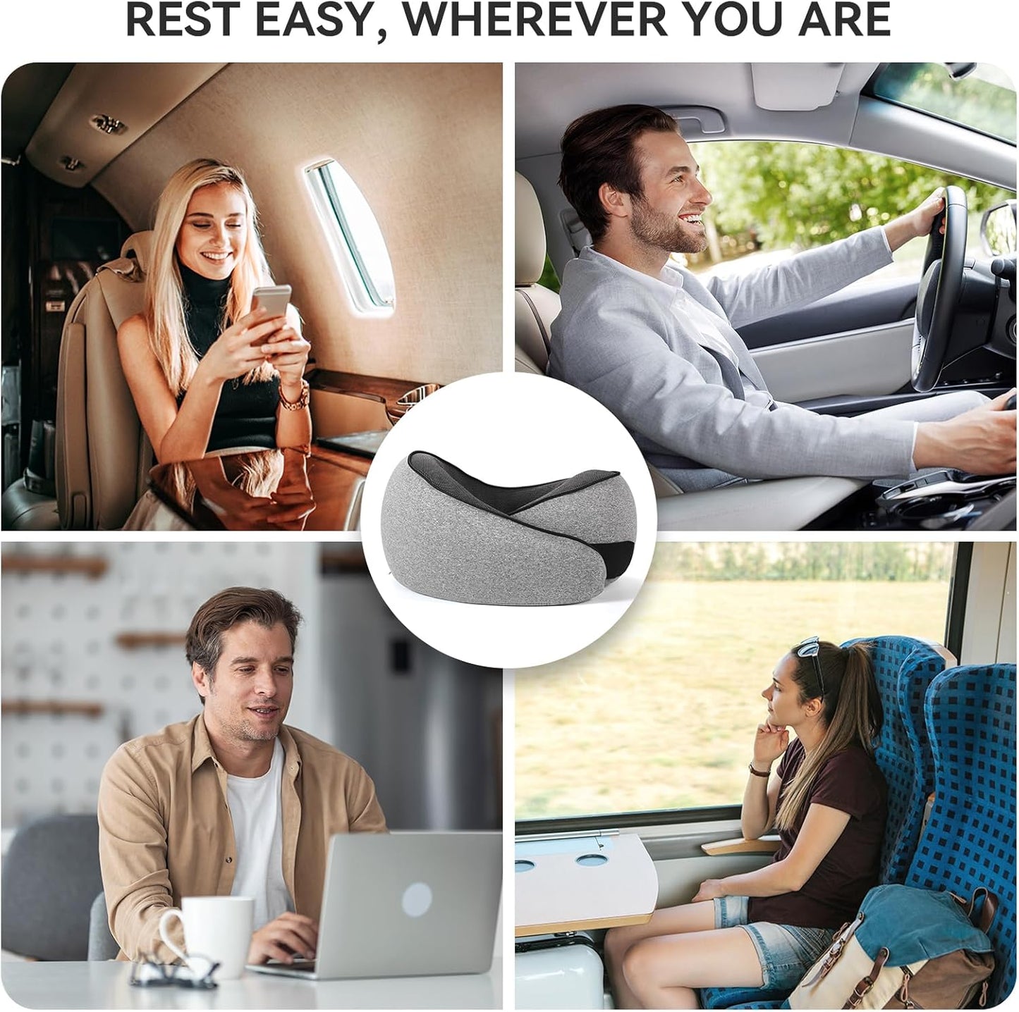 SZXYX Travel Pillow - 100% Pure Memory Foam Neck Support | Comfortable, Breathable Cover, 360° Support, Dark Grey