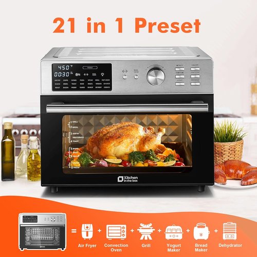 Kitchen In The Box 32QT Extra Large Air Fryer Toaster Oven - 21-in-1 Convection Oven with Rotisserie & Dehydrate, 1800W (Silver)