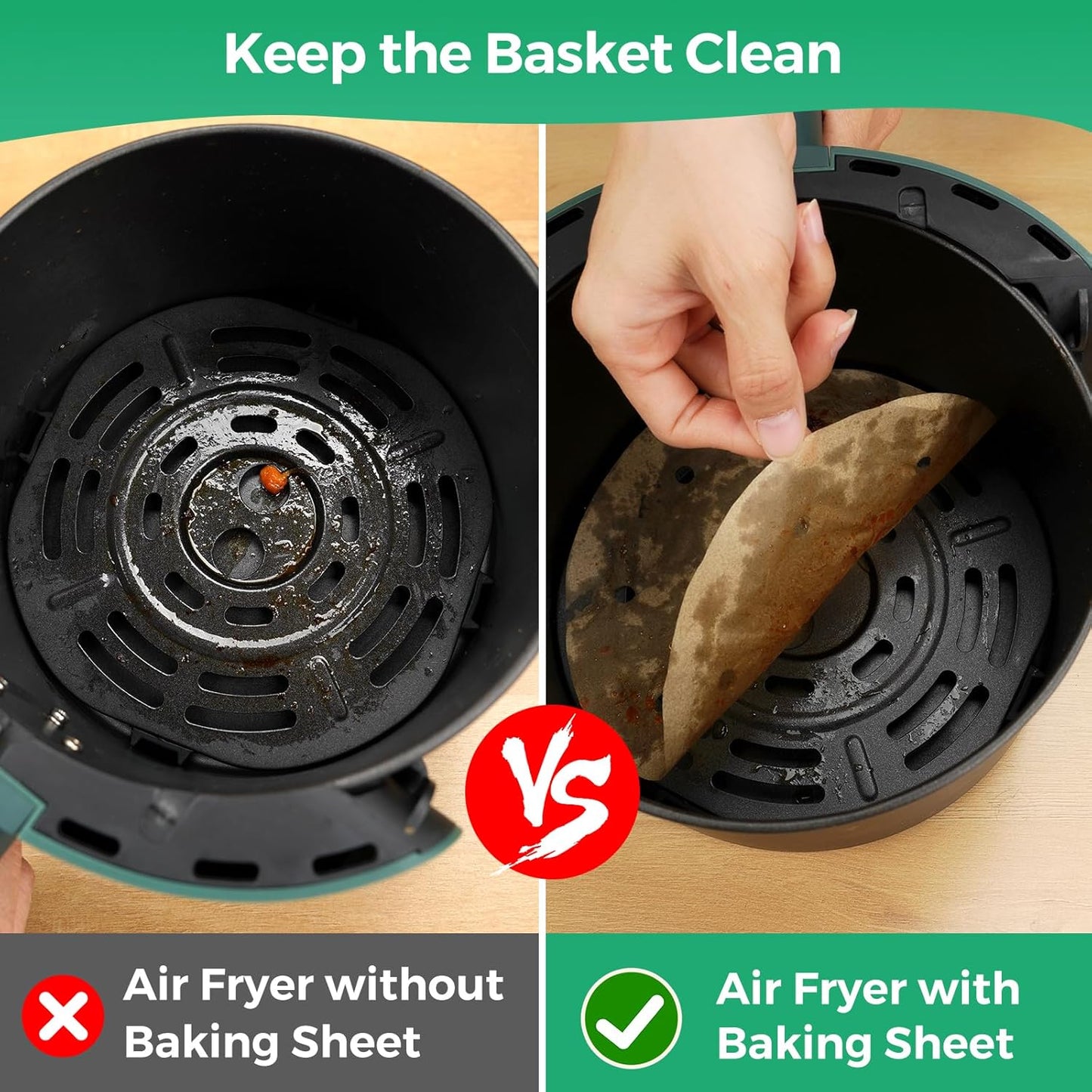 Vailnd Air Fryer Parchment Paper - 50 Unbleached Round Liners | 8.5-Inch Perforated Sheets for Baking & Cooking