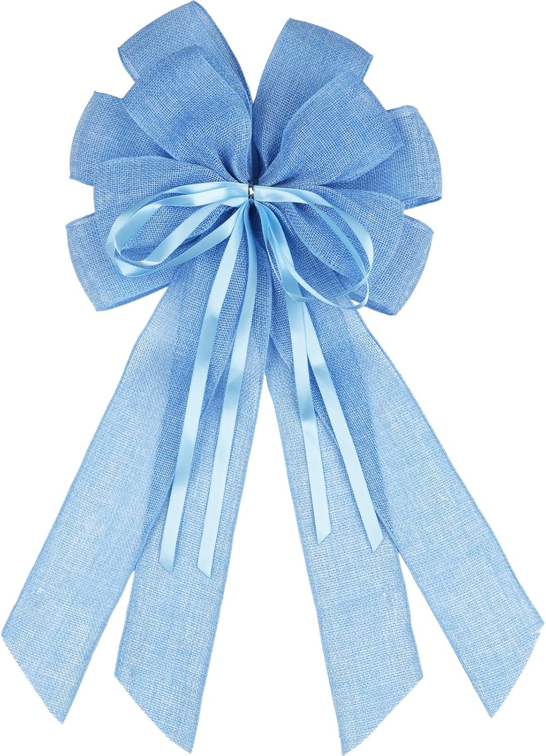 YKW Large Baby Blue Burlap Bow - 20x11 Inch Farmhouse Wreath Decor | Winter Holiday & Baby Shower Ornaments