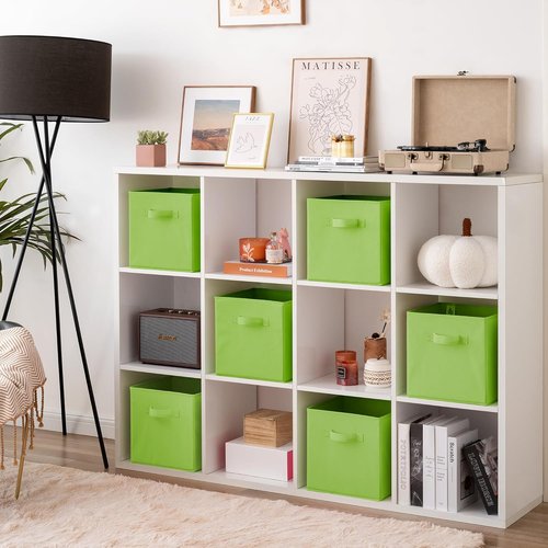 Granny Says Cube Storage Bins - 11 Inch Foldable Fabric Organizers with Handle | Light Green, 6 Pack