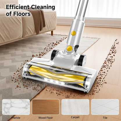 Skiennix Cordless Vacuum Cleaner - 35Kpa Powerful Suction, 45-Minute Runtime, LED Display, Anti-Tangle | Ideal for Hard Floors & Carpets (Yellow)