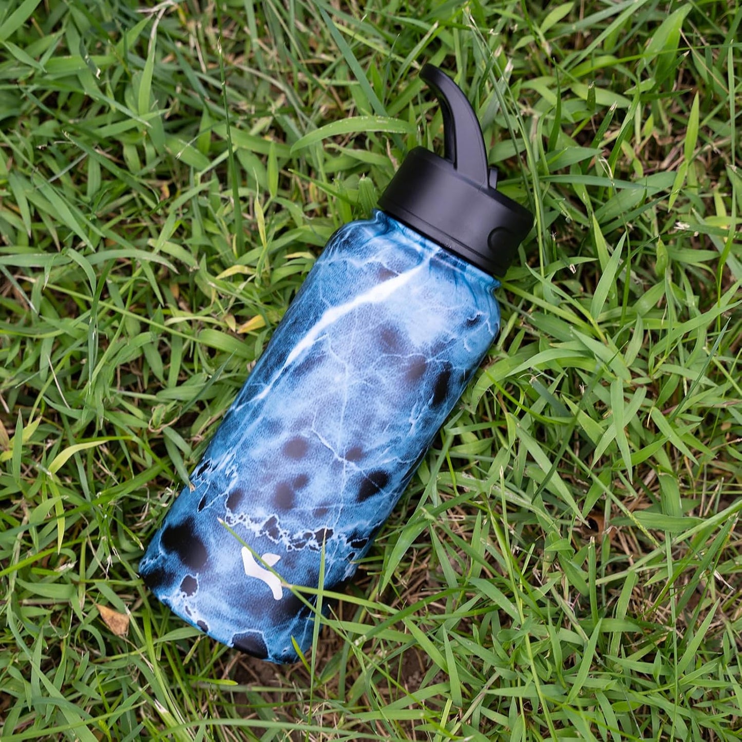Skiennix 40oz Insulated Stainless Steel Water Bottle - Marble Ocean Finish with 3 Lids