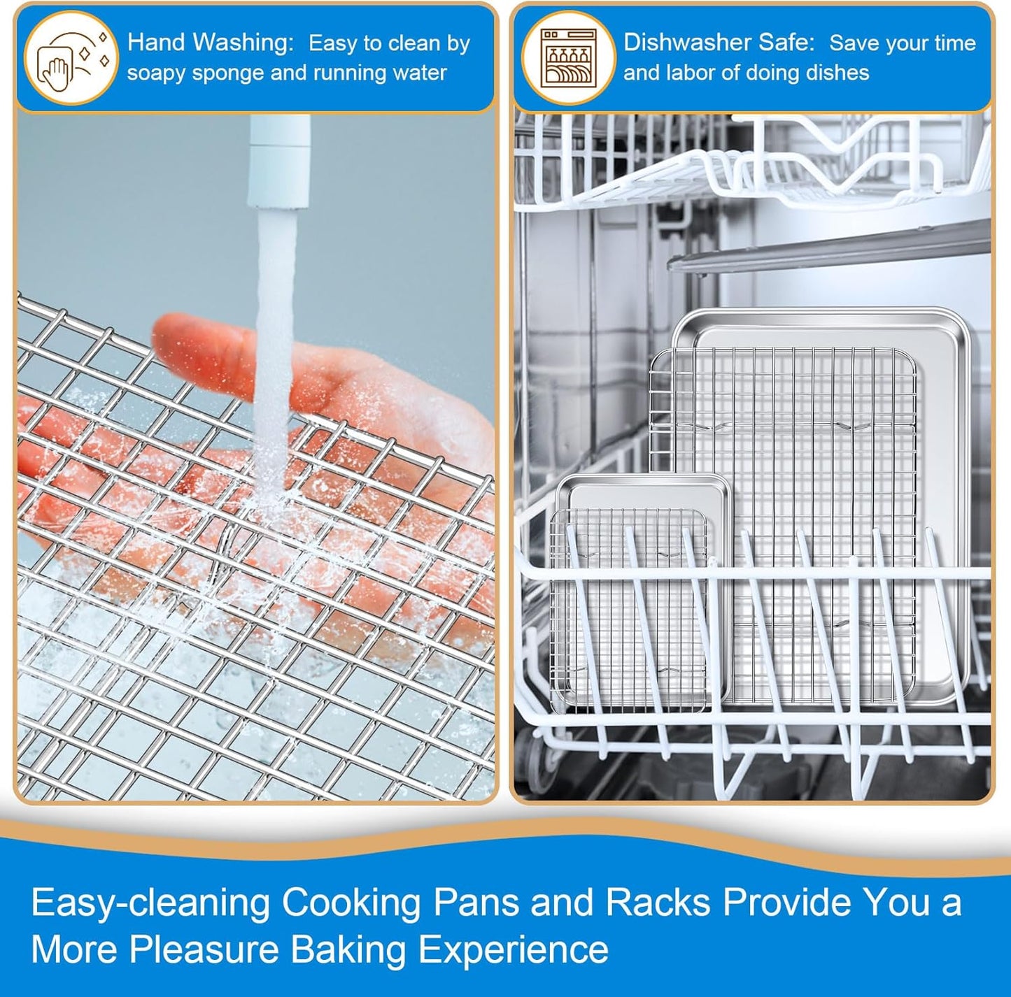 P&P CHEF Toaster Oven Pan Set - 12.5 & 9 Inch Stainless Steel Baking Tray with Cooling Rack | Dishwasher Safe & Non-Toxic
