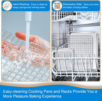 P&P CHEF Toaster Oven Pan Set - 12.5 & 9 Inch Stainless Steel Baking Tray with Cooling Rack | Dishwasher Safe & Non-Toxic