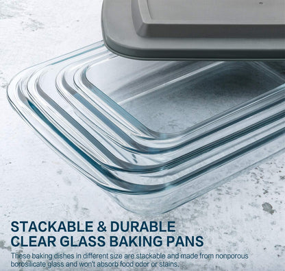 Skiennix 8-Piece Deep Glass Baking Dish Set with Lids & 6 Glass Measuring Cups for Cooking | Kitchen Essentials