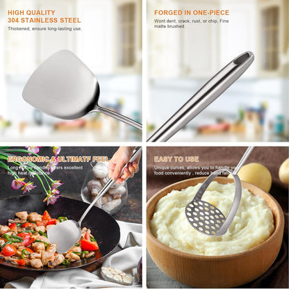 Skiennix Stainless Steel Kitchen Utensils Set - 12 PCS Durable Cooking Tools in Sleek Design