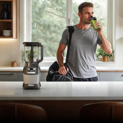 Ninja Blender - Compact Kitchen System with 1200W Power | 3 Functions for Smoothies & Dough - Grey