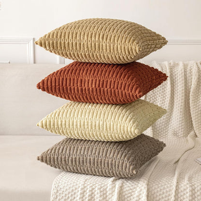 MIULEE Decorative Pillow Covers - Pack of 2 Soft Dark Rust Corduroy | 18x18 Inch Boho Striped Design for Modern Farmhouse Decor
