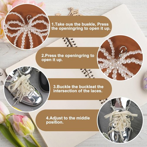 Draupnir 8 Pcs Pearl Lace Bow Shoe Charms - Aesthetic DIY Decorations for Sneakers & Accessories