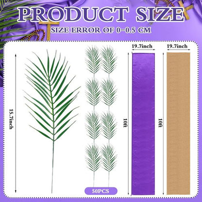 Frienda 52 Pcs Easter Communion Table Decor - 10 ft Purple Cloth Runner & 15.7 Inch Palm Leaves