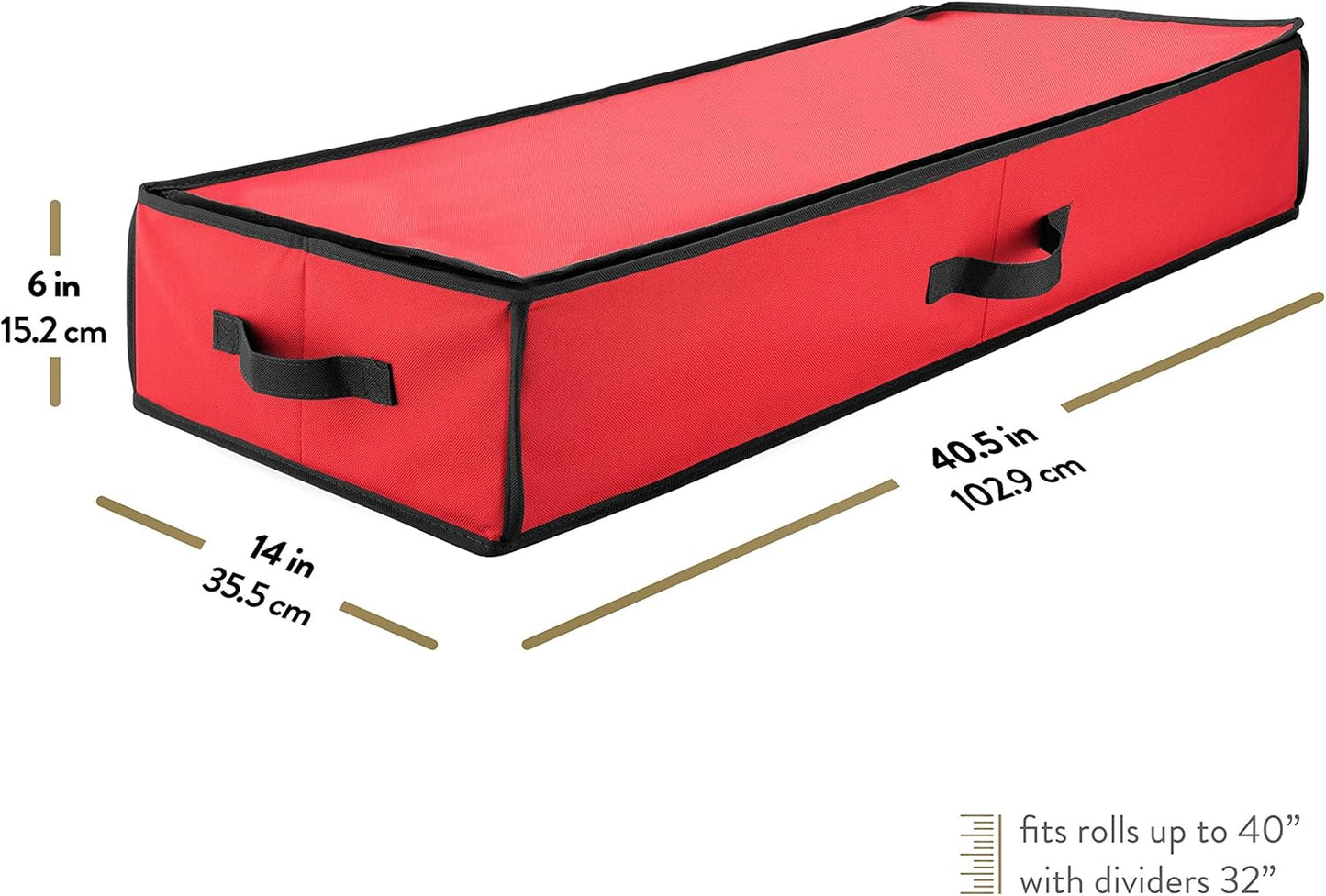 ZOBER Gift Wrapping Paper Organizer - 40" Storage for 24 Rolls with Pockets for Bows & Ribbons | Red/Black 600D Oxford