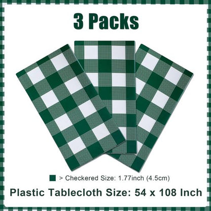 Green Plaid Tablecloths by [Brand Name] - Disposable 54 x 108 Inch Waterproof Rectangular Covers for BBQ & Parties