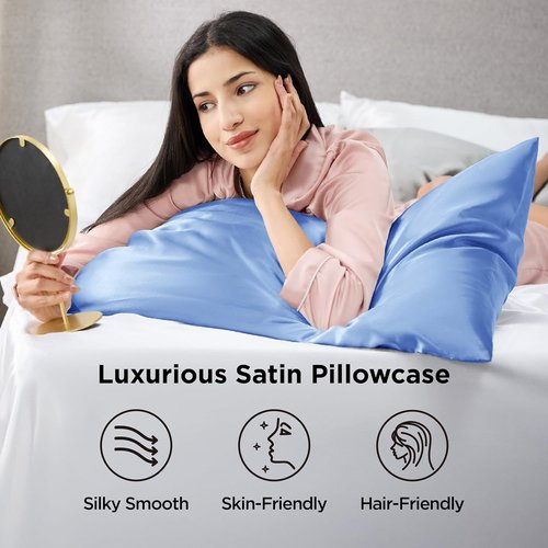 Bedsure Satin Pillowcase - Luxurious Silk-Like Feel | Standard Size 20x26 Inches, Sky Blue, 2 Pack