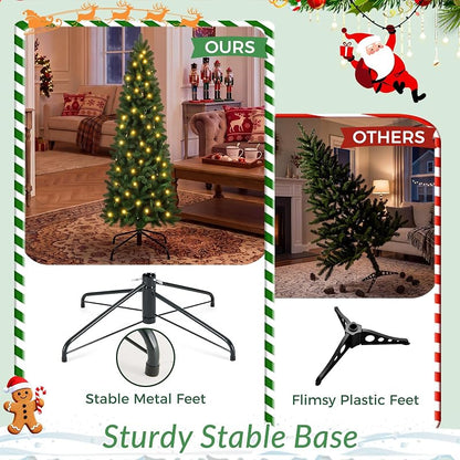 4.5 ft Pre-Lit Pencil Christmas Tree — Slim Green, Variation Green+4ft 5in