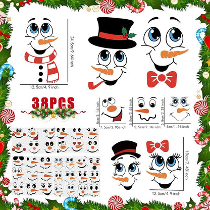 48 Pcs Snowman Face Stickers for Crafts Christmas Decorations - Waterproof Holiday Decals