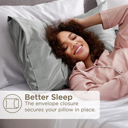 Bedsure Satin Pillowcase for Hair and Skin Queen - Silver Grey Silky Pillowcase 20x30 Inches - Set of 4 with Envelope Closure, Similar to Silk Pillow Cases, Gifts for Women Men