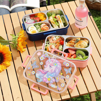 YOYTOO Stainless Steel Bento Lunch Box for Kids, 800ml/27oz BPA-Free Leak-Proof Children Food Containers with 3 Compartments, School Students Daycare Lunches/Snack Container