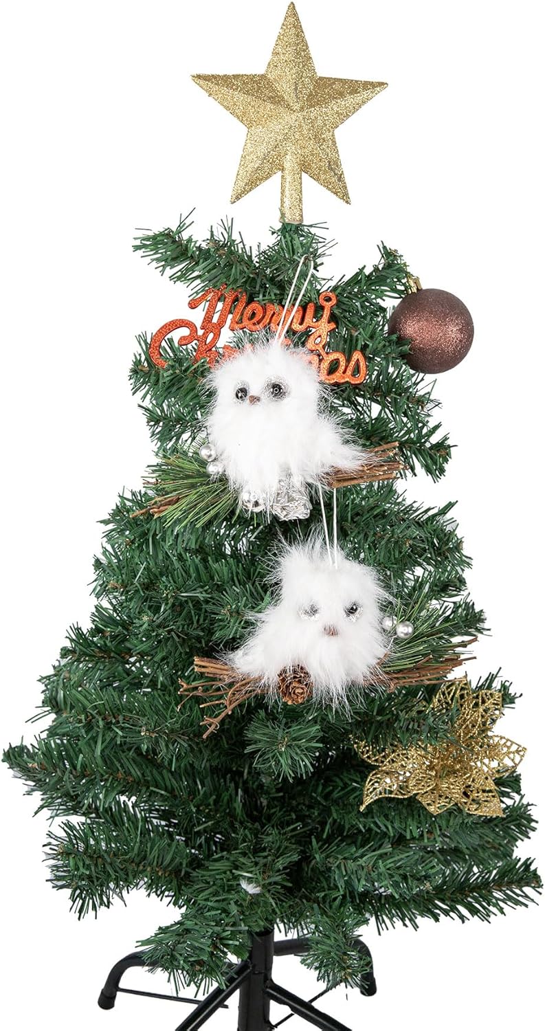 YCHTEWY White Plush Owl Christmas Ornaments - Gold Stars Winter Holiday Tree Decor | Set of 2