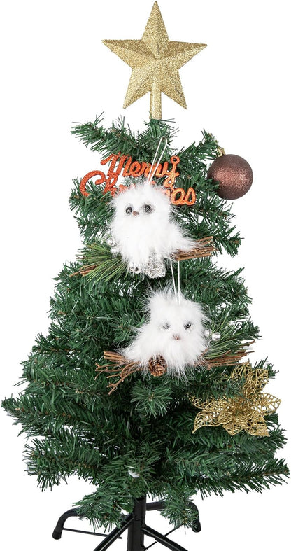 YCHTEWY White Plush Owl Christmas Ornaments - Gold Stars Winter Holiday Tree Decor | Set of 2