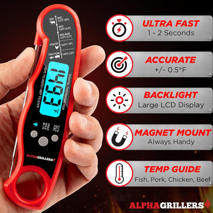 Alpha Grillers Digital Meat Thermometer - Instant Read Food Thermometer for Cooking & Grilling | Perfect Gift for Home Chefs