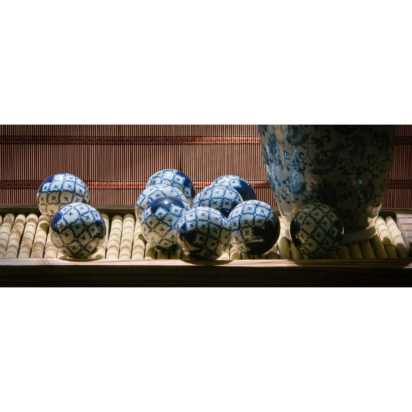 Red Lantern 3" Porcelain Ball Set - Set of 10 Decorative Balls, Blue & White