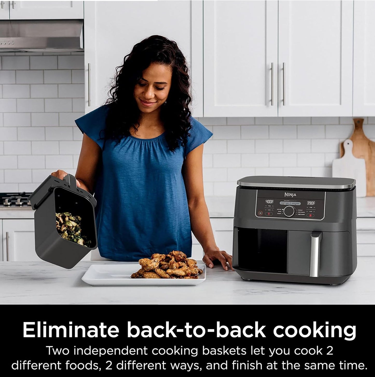 Ninja AD150 Foodi 8 Quart DualZone Air Fryer - 6-in-1 with 2 Baskets for Quick, Easy Meals - Black (Renewed)