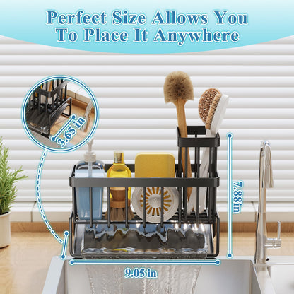 KOOSPACE Sponge Holder for Kitchen Sink, Kitchen Sink Caddy with Brush Holder, Auto-Drainage Rustproof Kitchen Sink Organizer and Storage for Brush, Sponge, Dish Soap Dispenser