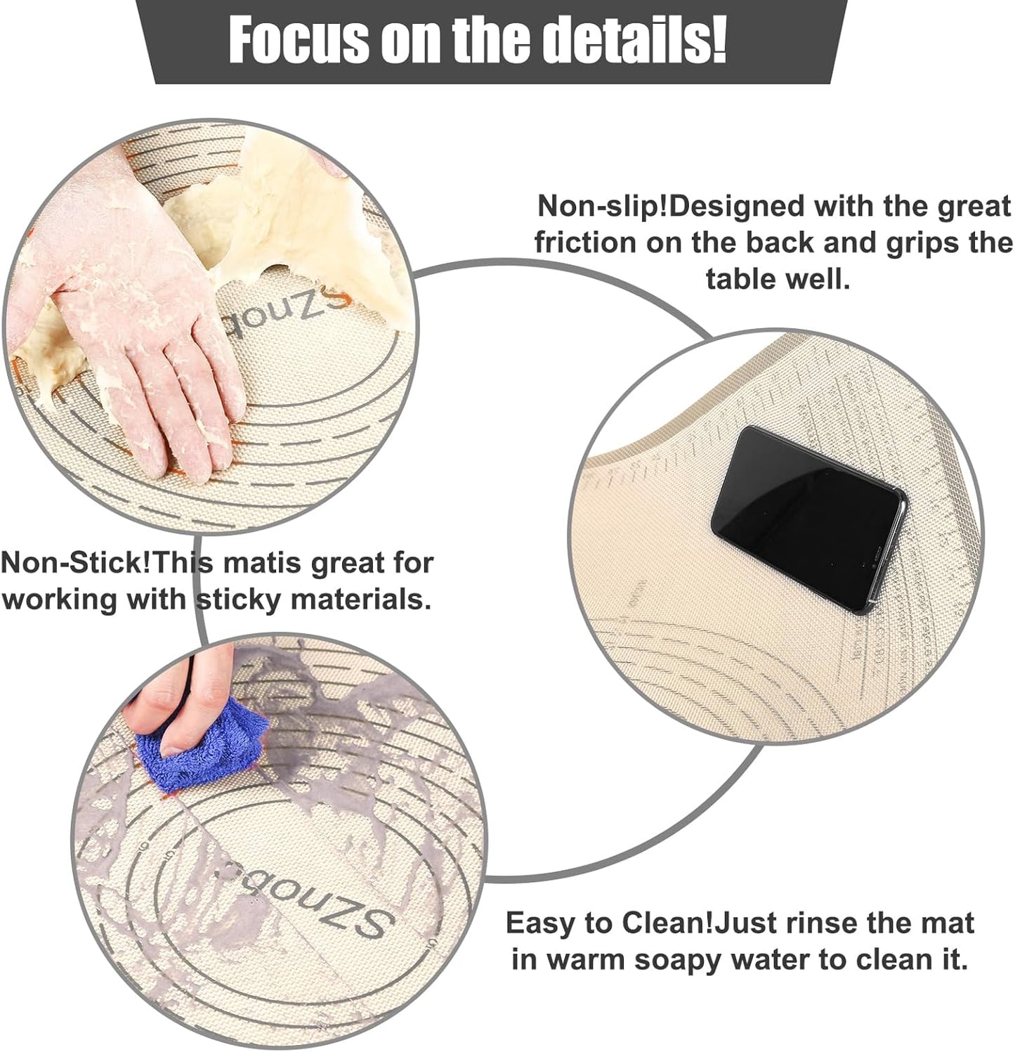 Skiennix Non-Slip Silicone Pastry Mat - 28x20 Inches with Measurements for Baking, Dough & More