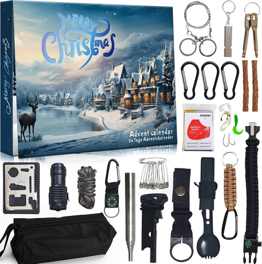 Survival Kit Advent Calendar for Men 2025 - Christmas Countdown with Outdoor Gear & Explorer Tools