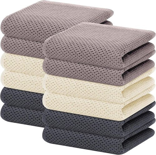 Homaxy 100% Cotton Waffle Weave Dish Towels - Ultra Soft & Absorbent, 13 x 28 Inches, 12-Pack, Mixed Colors