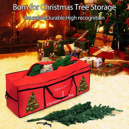 HikooLSS Christmas Tree Storage Bag - Heavy Duty 600D Oxford for 7.5 Ft Artificial Trees | Red 60x18x25in
