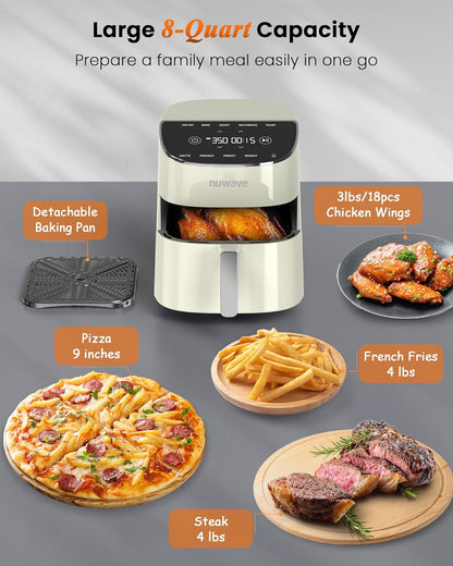 Nuwave Brio Plus Air Fryer - 8 Qt, PFAS-Free, 7 Digital Functions, 150 Presets, Cream Color