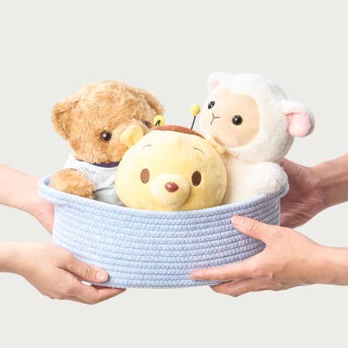 Kodomoore Small Woven Easter Basket with Gift Bag and Ribbon – Empty Burr Basket for Gifts, Baby Shower, & Birthdays – Decorative Rope Storage Organizer for Shelves, 12"x8"x5", Blue