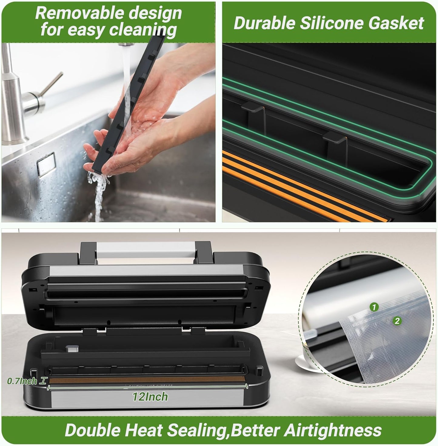Vacuum Sealer Machine - 95kPa Powerful Double Pump System | 10-in-1 Food Sealing with Built-in Cutter & Storage