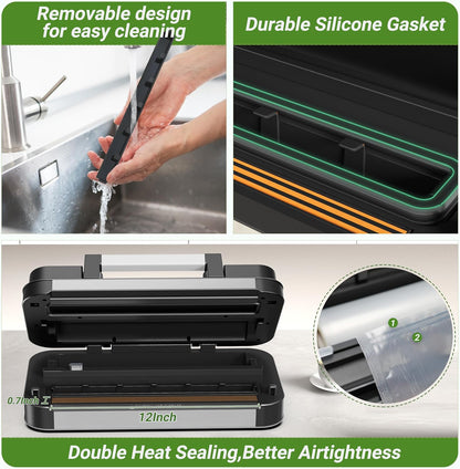 Vacuum Sealer Machine - 95kPa Powerful Double Pump System | 10-in-1 Food Sealing with Built-in Cutter & Storage